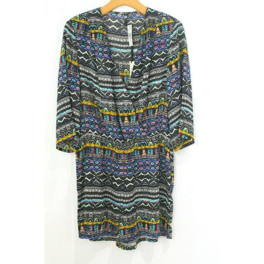 Kut from the Kloth Womens Multicolor Royal Tribal Surplice Romper L NWT
